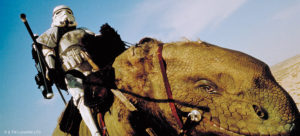 Star Wars Sandtrooper riding dewback patrol beast