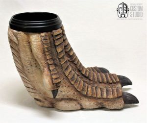 t-rex foot sculpture waste basket prop