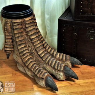 t-rex foot sculpture waste basket prop