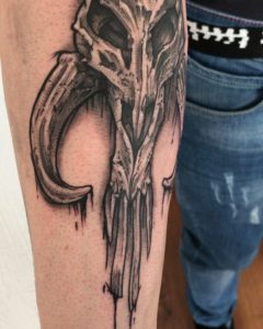 Star Wars mandalorian tattoo forearm