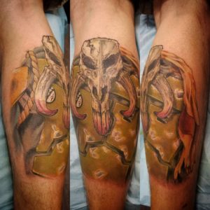 boba fett armor and skull themed art work