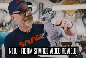 Adam Savage with Phil Tippett Tauntaun sculpture