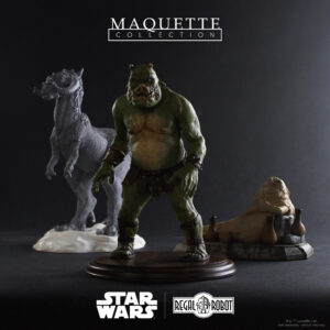 tauntaun, gamorrean guard and Jabba the Hutt concept maquette statues