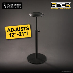Helmet, mask and hat stands by Tom Spina Designs for movie prop and replica display