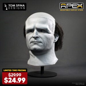Helmet, mask and hat stands by Tom Spina Designs for movie prop and replica display