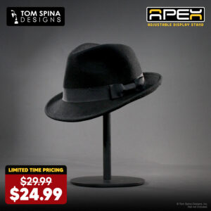 Helmet, mask and hat stands by Tom Spina Designs for movie prop and replica display