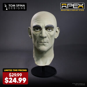 Helmet, mask and hat stands by Tom Spina Designs for movie prop and replica display