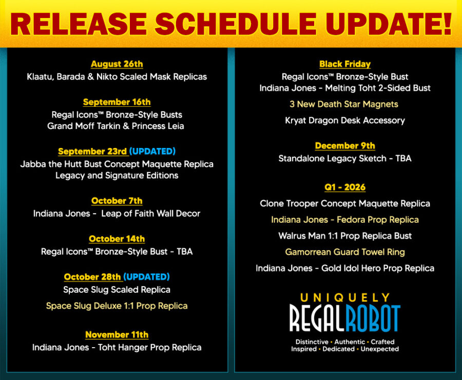 Regal Robot product release schedule for Indiana Jones and Star Wars