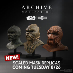 Klaatu Barada and Nikto movie prop masks from Star Wars Return of the Jedi
