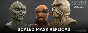 Klaatu Barada and Nikto movie prop masks from Star Wars Return of the Jedi
