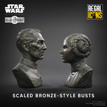 bronze resin mini-busts of Peter Cushing as Grand Moff Wilhuff Tarkin and Carrie Fisher as Princess Leia Organa