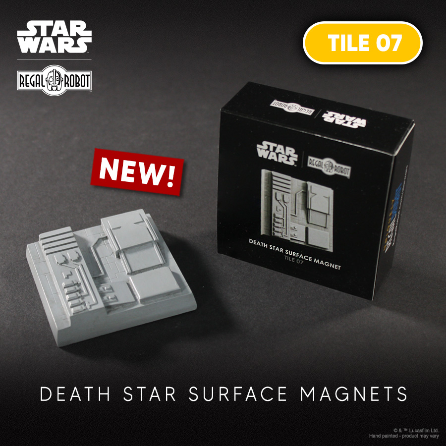 Death Star prop tiles as magnets and displays for Star Wars ship models and collectibles