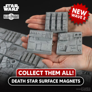 Death Star prop tiles as magnets and displays for Star Wars ship models and collectibles