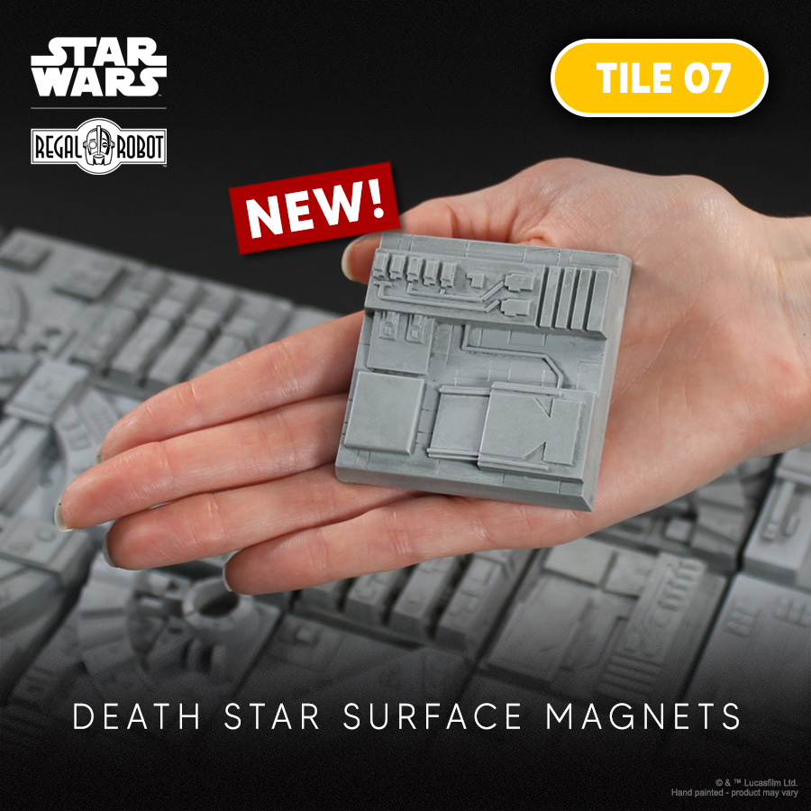 Death Star prop tiles as magnets and displays for Star Wars ship models and collectibles