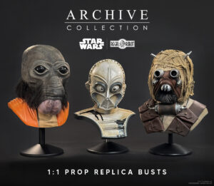 Mask replica of Ponda Baba aka Walrus Man from the Star Wars Cantina and a Tusken Raider with CZ-3 Droid Replica