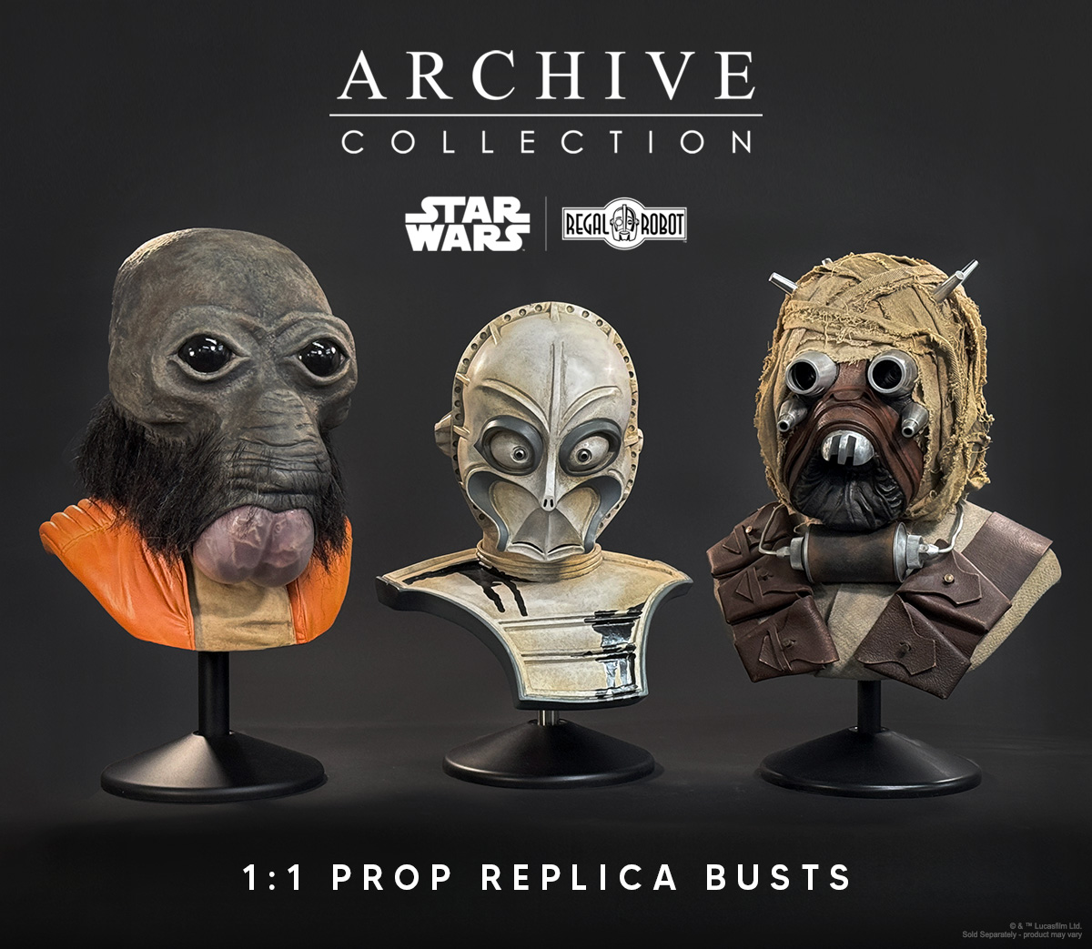 Mask replica of Ponda Baba aka Walrus Man from the Star Wars Cantina and a Tusken Raider with CZ-3 Droid Replica