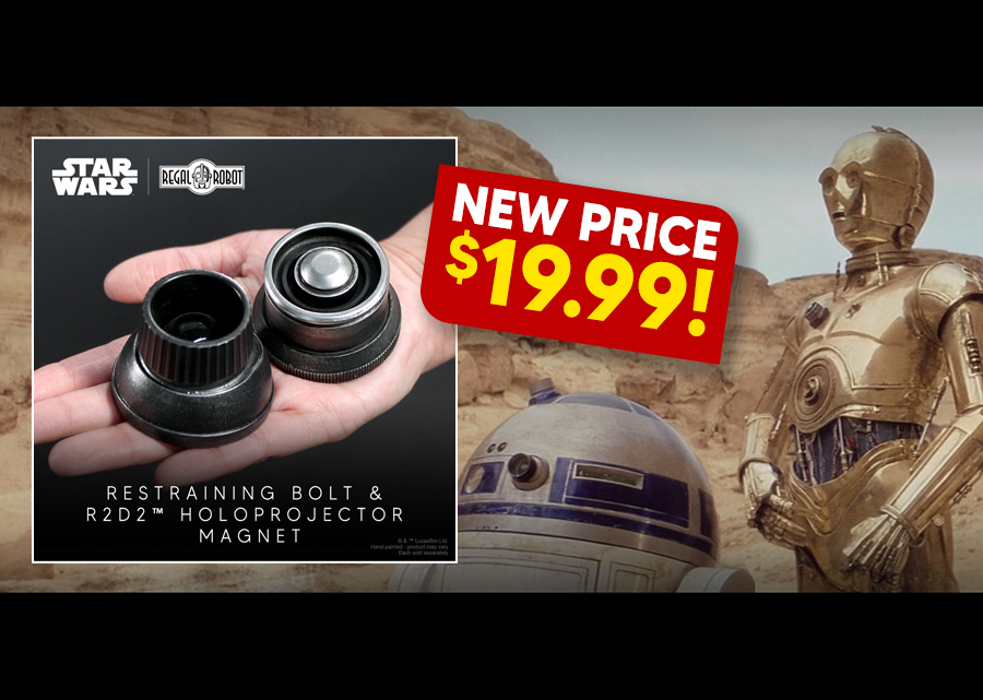 Droid props from Star Wars as magnets - restraining bolt and holo-eye