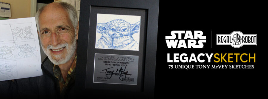 Grogu aka Baby Yoda statue and sketch from The Mandalorian movie