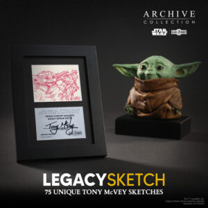 Grogu aka Baby Yoda statue and sketch from The Mandalorian movie