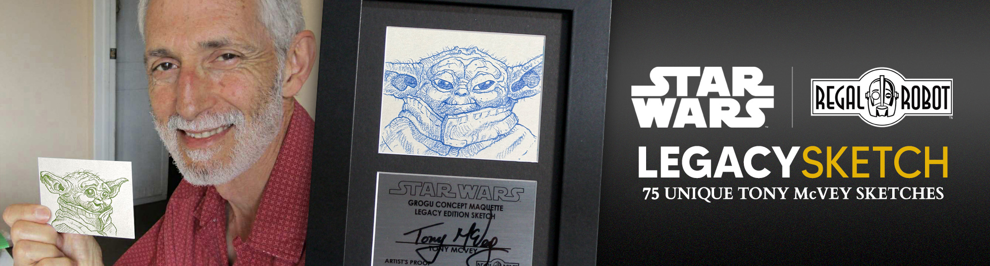 Grogu aka Baby Yoda statue and sketch from The Mandalorian movie
