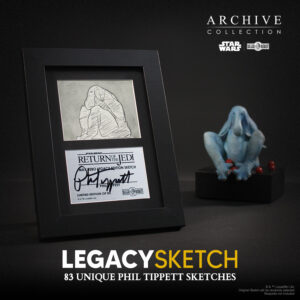 Max Rebo statue with sketch art by Phil Tippett