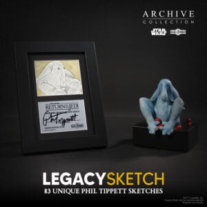 Max Rebo statue with sketch art by Phil Tippett