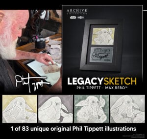 Each illustration is a one-of-a-kind, dreamed-up and hand-drawn by stop motion wizard and master creature designer, Phil Tippett. 