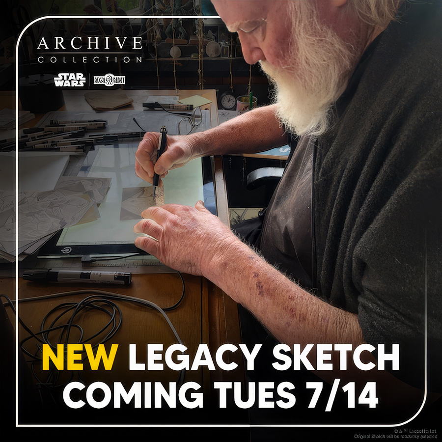 Max Rebo sculptor Phil Tippett hand-drew sketches for this edition.