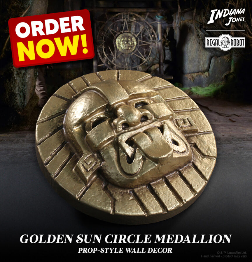 Indiana Jones prop Golden Sun Circle Medallion from the Chachapoyan Temple