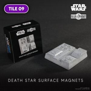 Death Star prop tiles as magnets and displays for Star Wars ship models and collectibles
