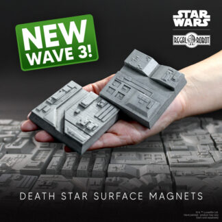 Death Star prop tiles as magnets and displays for Star Wars ship models and collectibles
