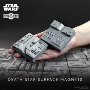 Death Star prop tiles as magnets and displays for Star Wars ship models and collectibles