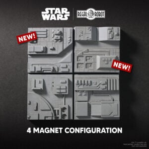 Death Star prop tiles as magnets and displays for Star Wars ship models and collectibles
