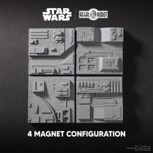 Death Star prop tiles as magnets and displays for Star Wars ship models and collectibles
